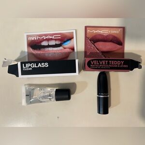 MAC Cosmetics Lipglass Clear (mini) & Velvet Teddy Lipstick (mini)